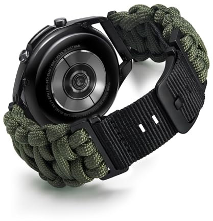 BINLUN 20MM Nylon Uhrenarmband Paracord Schnellverschluss Geflochtene Ersatzarmband Smartwatch Sport Schwarze&Silberne Schnalle Passend für Garmin/Passend Samsung Galaxy(Schwarz Schnalle, Militärgrün)