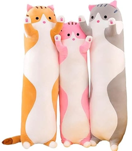 Langer Katzenplüsch weiches Katzen Plüsch Kissen Großes süßes Kätzchen Plüsch Katze Körper Kissen Plüschtier Katze Plüsch Puppe Geburtstag Weihnachten Children's Day Geschenk oder Kinder(Grau,70cm)