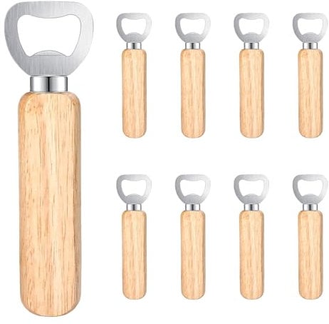 Oenothera 9 Pieces Engravable Wooden Bottle Openers, Wooden Handle Stainless Bottle Opener, Bar Bottle Opener for Home Kitchen Bar Large Gift