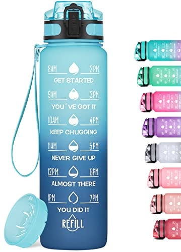 HydroPal Gourde Sport 1 Litre, Bouteille d'eau de motivation avec Marqueur de Temps, Gourde Filtrante & Bouteille pour Adulte sans BPA pour Sport, Gym, Bureau, Yoga (Dégradé bleu foncé)