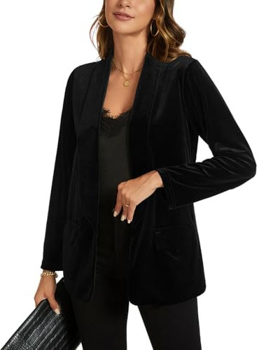 MINTLIMIT Women Casual Velvet Blazers Shawl Lapel Open Front Work Suit Long Sleeve Office Blazer Jacket with Pockets 2025 Fall Black