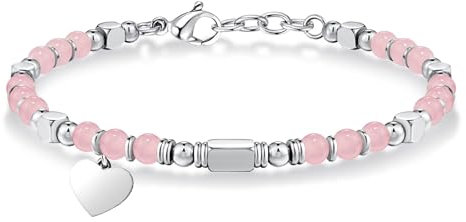 Lilbitty Braccialetto da Ragazza Con Quarzo Rosa e Perline in Acciaio Inossidabile, Chakra alla Moda, Con Pietre Preziose
