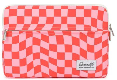 Canvaslife Pattern 13 inch Canvas Laptop Sleeve with Pocket 13 inch 13.3 inch Laptop 13 case13 Sleeve (Pink Check)
