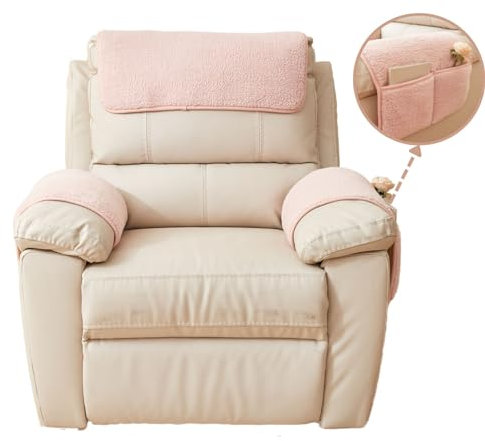 LinFortune 4 Stück Sherpa Fleece Sofa Armlehnenbezüge 2 Sitzer Sofa Kopfstützen Schonbezüge rutschfeste Couch Bezüge für Hunde Möbelschutz für Liege Ledersofa Couch (Rosa 2 Sitzer)