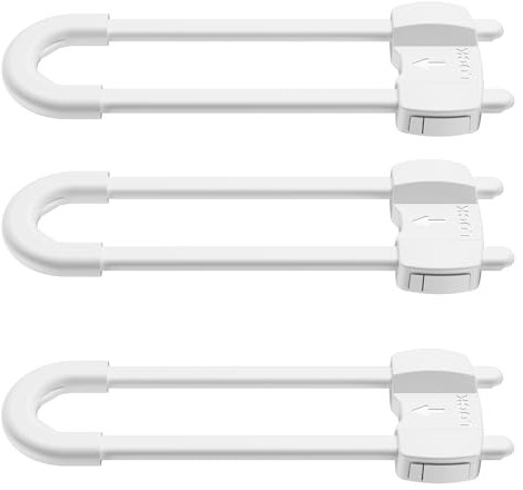 U-Shaped Baby Proof Cabinet Locks No Drilling Required, Adjustable Child Safety Latches for Cabinets Drawers Kitchen Doors, 3 Pack White
