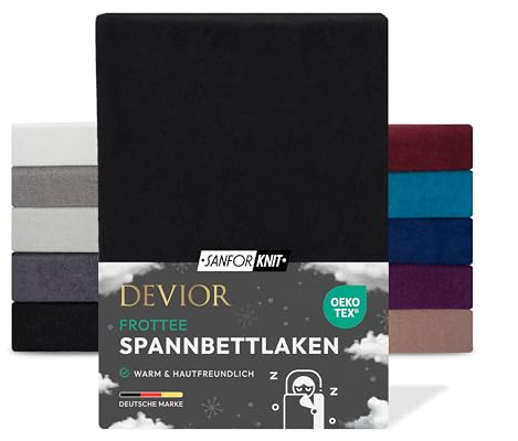Devior Frottee Winter Spannbettlaken, Schwarz, 180x200 – 200x200 cm – Kuscheliges Frottee Bettlaken 160 g/m² aus Baumwolle für Matratzen bis 22 cm Höhe – Oeko-TEX Made in Green Zertifiziert