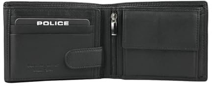 Police Herren-Geldbörse aus echtem Leder mit Geschenkbox, Schwarz 88 Klassisch Zwei Fenster, Klassisch