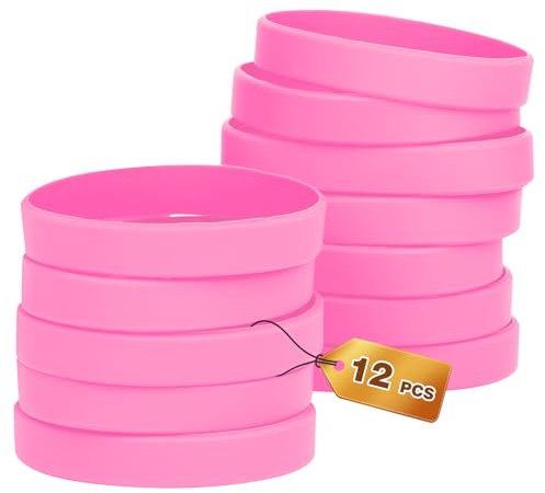 HONTIUS 12 pièces Bracelets en silicone, Clair Élastiques en Silicone 8''Bracelets en caoutchouc élastique pour Sport Homme Femme Adolescent Rose