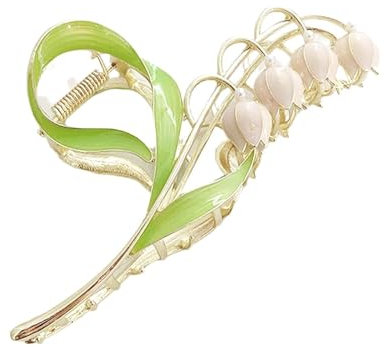 1Pc Pink Gold Lily of The Valley Flower Hair Clips, Large Metal Claw Clip,Orchid Clamps,Lily Jaw Clamp Styling Accessories for Thick Thin,Hair Accessories