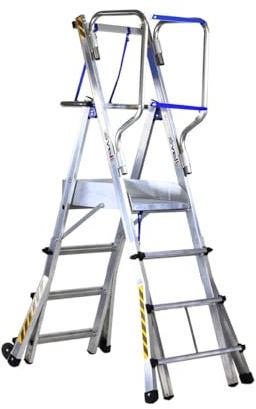 Svelt Scala Telescopica Doppia Professionale in Alluminio – Piattaforma 57x44 cm, Corrimani Richiudibili, Protezione a 360° e Base Allargata (4+3 Gradini)