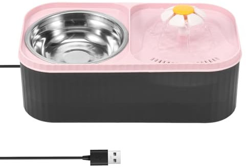 Fontaine à eau 2 en 1 et gamelle pour chats, distributeur d'eau de 3 l, avec système de filtration quadruple, fontaine automatique et gamelle en acier inoxydable pour chats et petits chiens (rose)