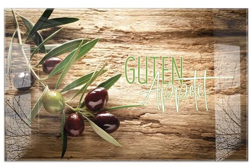 timalo Küchenbild aus Acrylglas modernes Wandbild Glasbild Deko Küche XXL Bild wie Glas | 80x50cm Oliven Guten Appetit