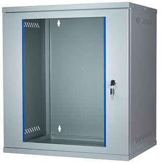 KOSCOM CONNECT Netzwerkschrank I Serverschrank 19 Zoll I 400 mm Tiefe I Wandmontage 543 x 400 x 600 mm I unmontiert I abschließbare Glastür I Traglast 60 kg (Grau, 12 HE)
