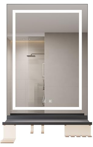 SONNI LED Badspiegel mit Ablage 50x70 cm, Touch Badezimmerspiegel mit 3 Lichtfarben, Anti-Beschlag, Ambiente-Zusatzbeleuchtung