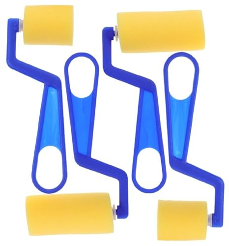DEARMAMY Kids Sponge Paint Brush Set 4pcs Sponge Paint Rollers with Ergonomic 7-Shaped Handles Soft Painting Sponges for Toddlers Art Craft Supplies for Early Learning and Creative Play