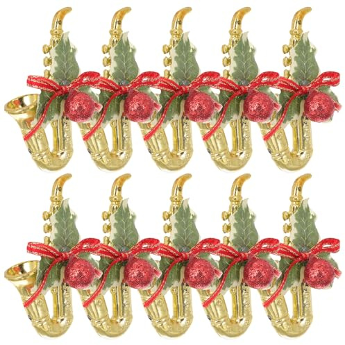 Weihnachts Saxophon Anhänger 10 Stück Kunststoff, Gold Weihnachten Event | Loch zum Aufhängen, Leicht und Platzsparend, für Foto Hintergründe, Party Dekorationen