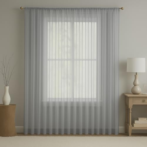 Megachest pure voile extra wide tape top sheer curtain(1 Panel) Iris-stripe silver, W 116 x L 81 (1 Panel)