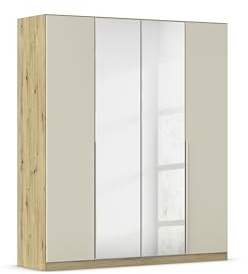 Rauch Möbel Alabama, Kleiderschrank für Schlafzimmer, Kinderzimmer, Wohnzimmer, Garderobe, Flur, 4-türig, Spiegel, mit Zubehör Classic, Farbe Beige/Eiche Artisan. Holz, Breite 181 cm