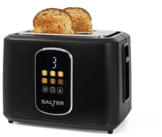 Salter Toast Rite 2-Slice Digital Toaster With LED Touch Display | Adjustable browning control, integrated timer, defrost/reheat/cancel functions, removable crumb tray, 930W power