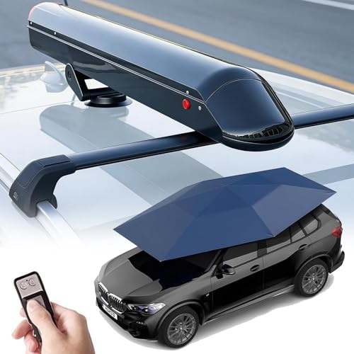 moupeaktain Copri Auto Automatico con Telecomando – Protezione UV da Sole E Pioggia, con Barre sul Tetto/Batteria da 5000 mAh/Vano Portaoggetti, Tenda Copriauto per Berline E SUV Blue