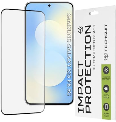 Techsuit Displayschutzfolie für Samsung Galaxy S25 FE Gehärtetes Glas mit 9H Härte, Vollständige Abdeckung, Stoßschutz, Oleophobe Beschichtung, Anti Fingerabdruck, Blasenfrei, 111D Full Glue