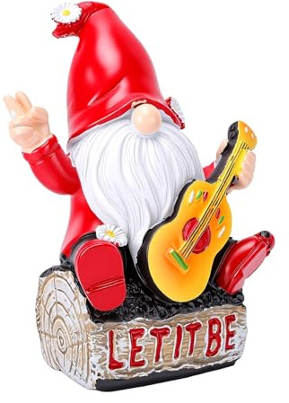 Tnfeeon Collectible Figurines Multifunctional Dwarf Statue for Garden Indoor Outdoor Weather Proof Lightweight Cute Ornament Nice Funny Resin Guitar Playing Gnome Figurine Resin Dwarf