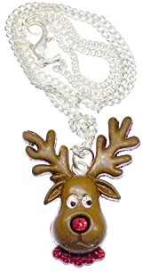 Miniblings Rentier Weihnachten Halskette - Handmade Modeschmuck I Kette mit Anhänger Länge: 45cm - Kopf Glitzer Hirsch Elch