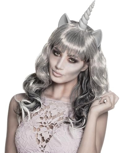 Geister Perücke Ghost Unicorn für Damen mit Einhorn - 86199 | Grau