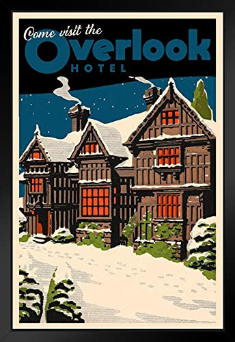 Come Visit The Overlook Hotel berühmter gruseliger Horrorfilm, Vintage-Stil, auf Holz, gerahmt, 35,6 x 50,8 cm, Schwarz