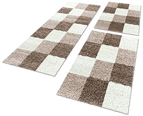 HomebyHome Bettumrandung Schlafzimmer 3 teilig Teppich Mokka - Waschbarer Bettumrandung Teppich Läufer Set Extra Flauschig Bettvorleger Schlafzimmer Bettset:2 St. 60x110 cm | 1 St. 80x250 cm