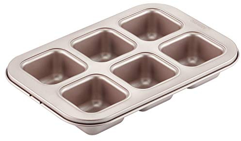 CHEFMADE Brownie Gâteau Casserole, Moule à muffins carré antiadhésif à 6 cavités pour la cuisson au four (or Champagne)