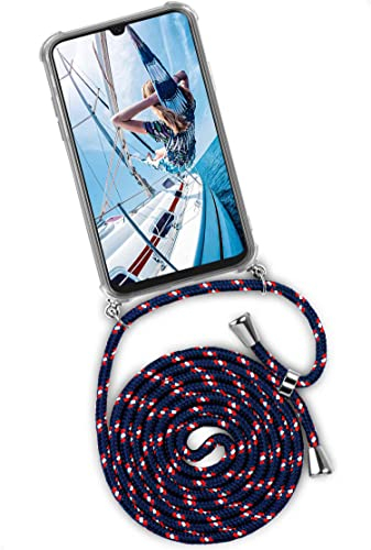 ONEFLOW Twist Case – Handyhülle mit Band für Samsung Galaxy A40 - Handykette zum Umhängen, Hülle mit Kette abnehmbar, Handy Umhängeband, Schutzhülle und Kordel – Blau Weiß Rot