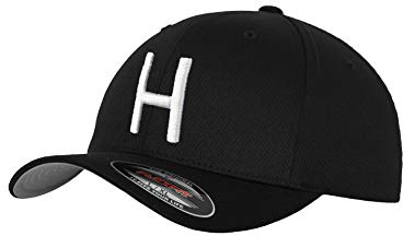 GIDUTEX Flexfit Original Schwarze Basecap Baseball Cap Wooly Combed Mütze inkl. Initial Buchstaben in 3D Stick weiß (S/M, H)