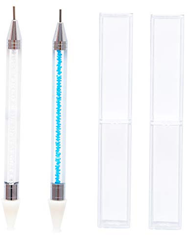 2 Pcs Double-End Crystal Nail Rhinestone Picker Nail Art Gem Pick Up Tool Self Adhesive Dotting Pen Manicure Tools with Case