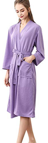 YUHOOE Damen Bademantel,Weiche Waffel Robe Schal Handtuch Kurzen Bademantel Nachtwäsche Atmungsaktive Einfarbige Hausmantel Loungewear Für Perfekt Für Fitnessstudio Dusche Spa,Lavendel,XXXL