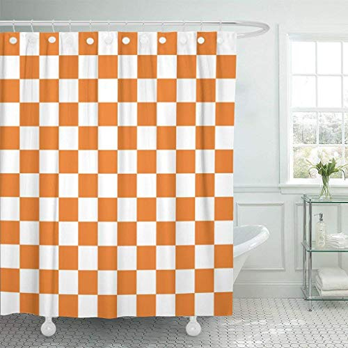 JOOCAR Design Duschvorhang, rot kariert orange weiß Schachbrettmuster Schach Abstrakt Wasserdicht Stoff Badezimmer Dekor Set mit Haken