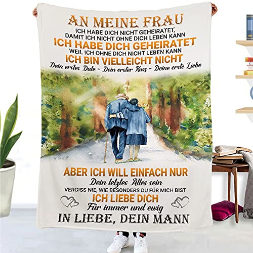 Kuscheldecke Personalisierte Decke An Meine Frau,Ehemann für Frau Deutsche Nachricht Briefdecke Positiv Ermutigen Wohndecke für Couch Bett Tv-Decken Geschenk(Ehemann zu Frau A,150×200cm)