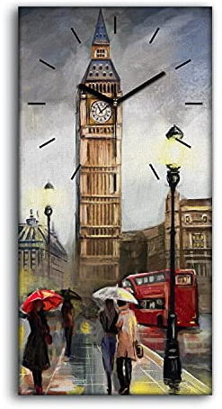 Coloray Uhr auf Leinwand - Schwarze Hände - Kunst Segeltuch Wohnzimmer Dekoration Ohne Tickendes Geräusc Wand Uhr - London Big Ben Street Menschenfarbe
