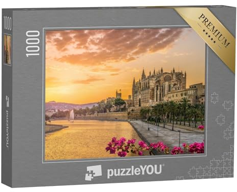 puzzleYOU: Puzzle 1000 Teile „Kathedrale La Seu bei Sonnenuntergang in Palma de Mallorca, Spanien“ – aus der Puzzle-Kollektion Spanien, Christentum