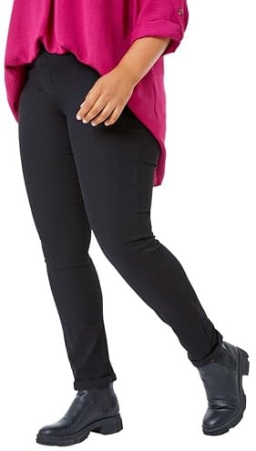 Roman Originals Jeggings for Women UK Jean Ladies Stretchy Trousers Denim Leggings High Waist Rise Pull On Skinny Straight Leg Cotton Pants Smart Casual - Plus Black (31 inch) - Size 26