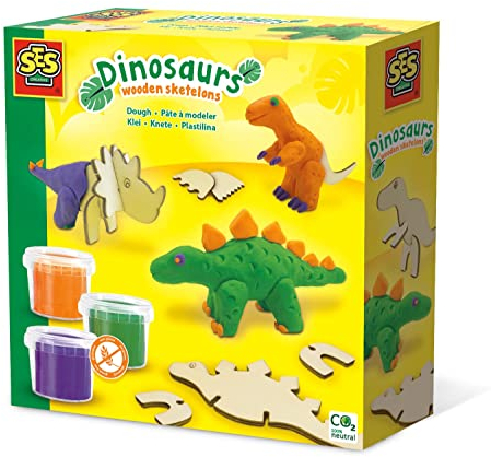 SES Creative 00418 Knete-Dinsosaurier Holzskellet, diverse Farben