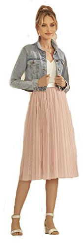 Gonna corta in tulle, gonna da sposa, colore rosa cipria, verde menta, Rosa cipria, 42