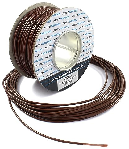 Autowiring 25 AMP Rated 2mm² Single Core Stranded Copper Cable 12v 24v Thin Wall Wire (10M 20M 50M 100M) (BROWN, 50M Roll)