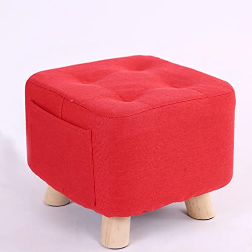 Sywlwxkq Fußhocker Ottomane Schuhwechselhocker aus Leinen Kleiner Fußhocker Ruhehocker Quadratischer Fußhocker Fußhocker für Wohnzimmer Ottomane für das Schlafzimmer, rot-28 x 28 x 25 cm