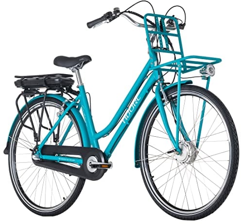 Adore Alu E-City-Bike Damen 28'' Cantaloupe blau Frontmotor 36 V/10,4 Ah 3 Gänge Designed by