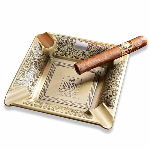 Hancigar Zigarren-Aschenbecher mit 4 Fächern, Metall, groß, für Zuhause und Büro, Geschenke für Männer (gelb)
