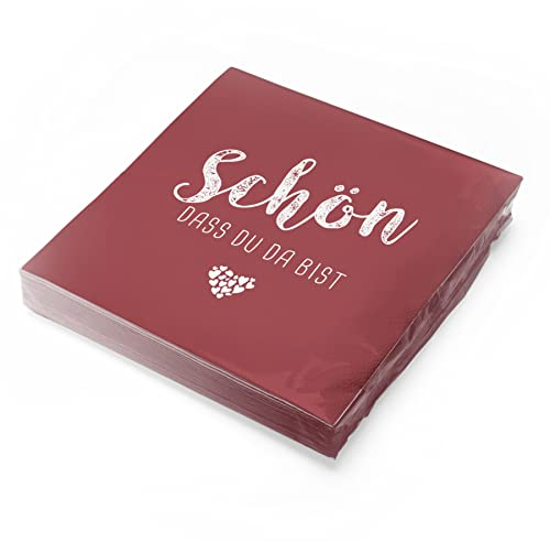 itenga Servietten Schön dass du da bist 30 x 30cm 3-lagig 20 Stück für Kommunion Konfirmation Hochzeit Taufe und andere Feiern (bordeaux rot)