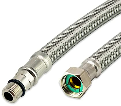 Flexschlauch Edelstahl - Panzerschlauch Anschlussschlauch für Sanitär, Heizung, WC, Solar, Hauswasserwerk - Made in Germany (M10 AG x 1/2 ÜM - 150 cm, DN8)