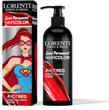 Lorenti Crema semipermanente para coloración directa, resultado de color de cabello de larga duración, rojo intenso, 250 ml