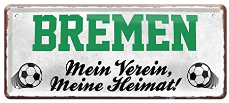 Bremen Fan Blechschild - Retro Fußball Schild - Deko Fanartikel für Wohnzimmer Kinderzimmer Werkstatt - schöne Geschenkidee für große und kleine Bremer Fussball Fans - 28x12cm